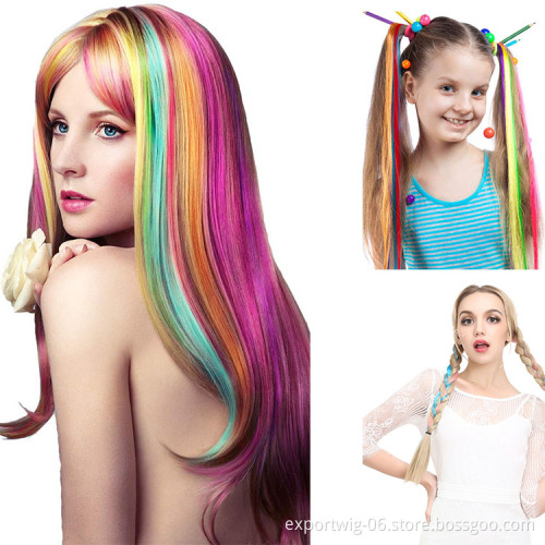 Clip Hair Solid Color Synthetic Fiber Hair Extension For Woman And Children In Party Black Blonde White Green Blue Pink